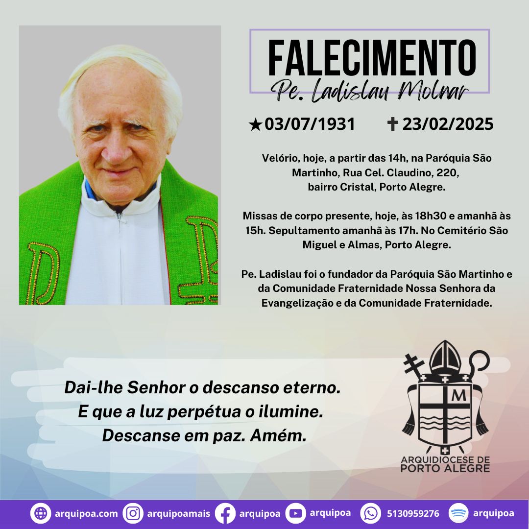 Faleceu o pe. Ladislau Molnar, fundador da paróquia São Martinho