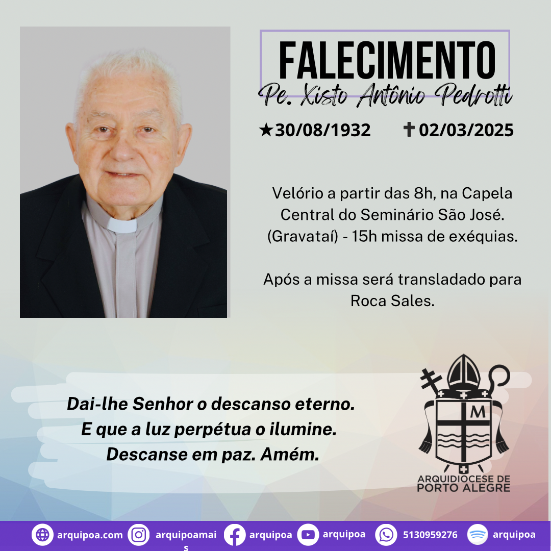 Faleceu o pe. Xisto Antônio Pedrotti
