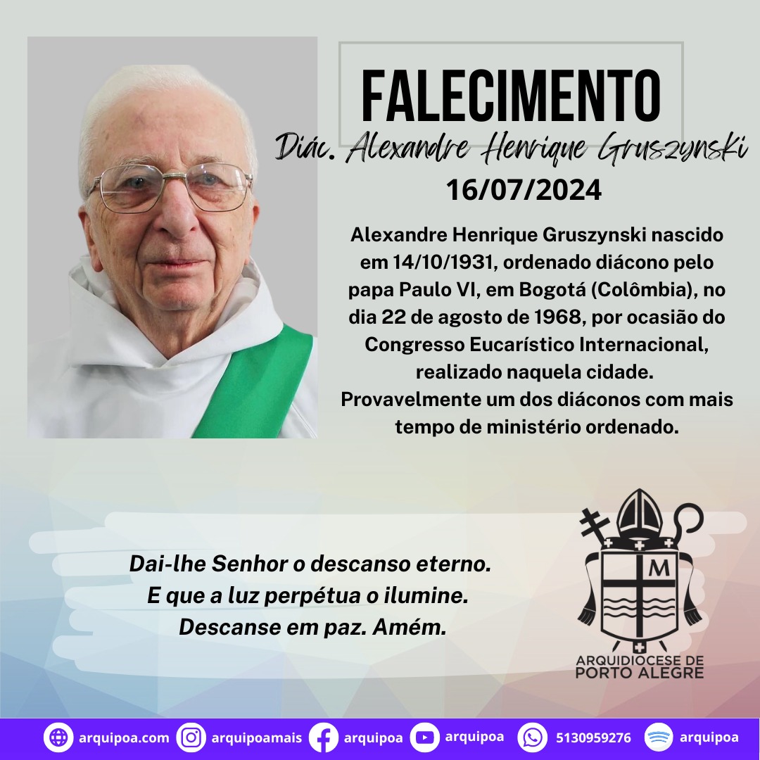 Falecimento: diácono Alexandre Henrique Gruszynski 