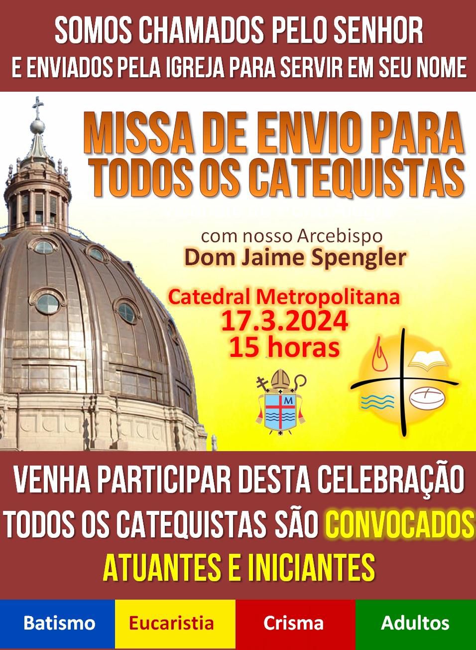 Missa de envio dos catequistas será celebrada neste final de semana