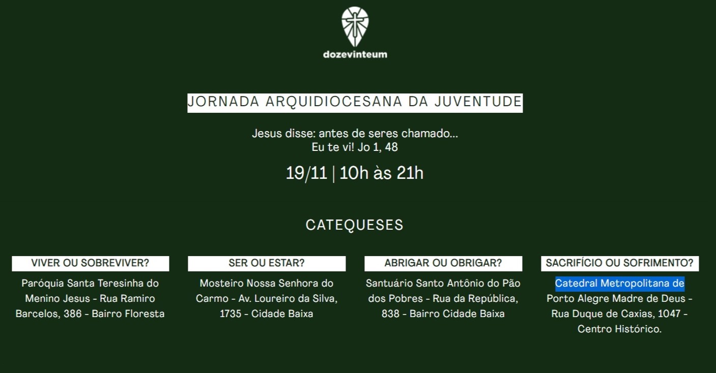 Jornada Arquidiocesana da Juventude acontece no dia 19