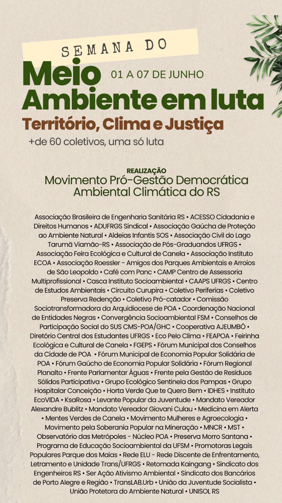 Porto Alegre vive Semana do Meio Ambiente com foco em território, clima e justiça