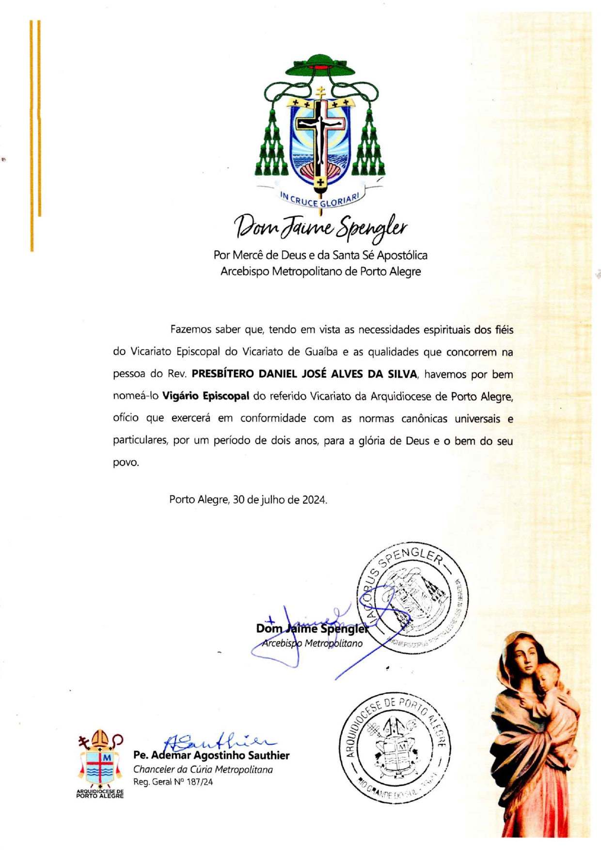 Padre Daniel Alves é nomeado como vigário episcopal do Vicariato de Guaíba