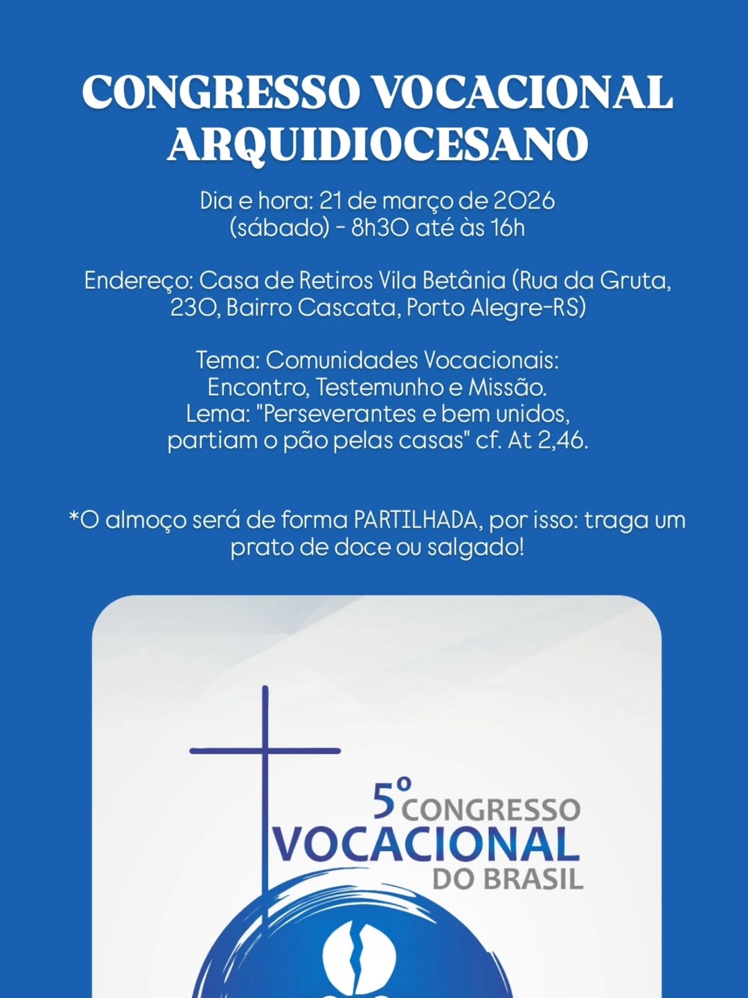 “Comunidades Vocacionais: Encontro, Testemunho e Missão” é tema do congresso vocacional arquidiocesano