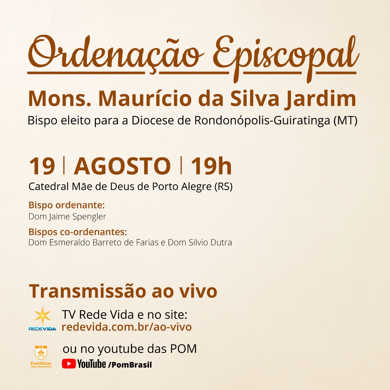 Ordenação de Monsenhor Maurício Jardim será transmitida ao vivo pela Rede Vida