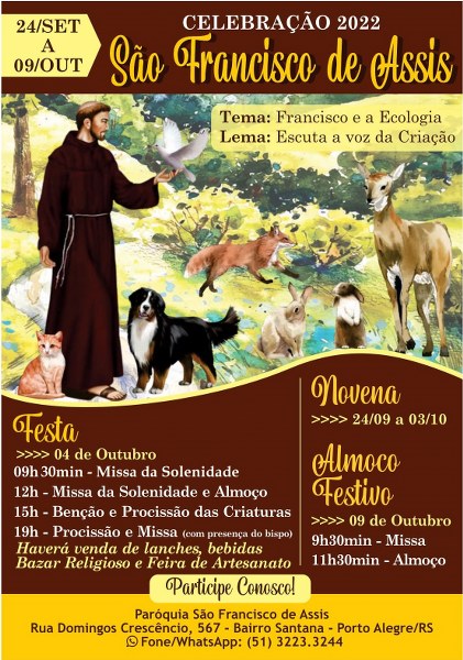 04 de outubro: devoção a São Francisco de Assis é celebrada na Arquidiocese