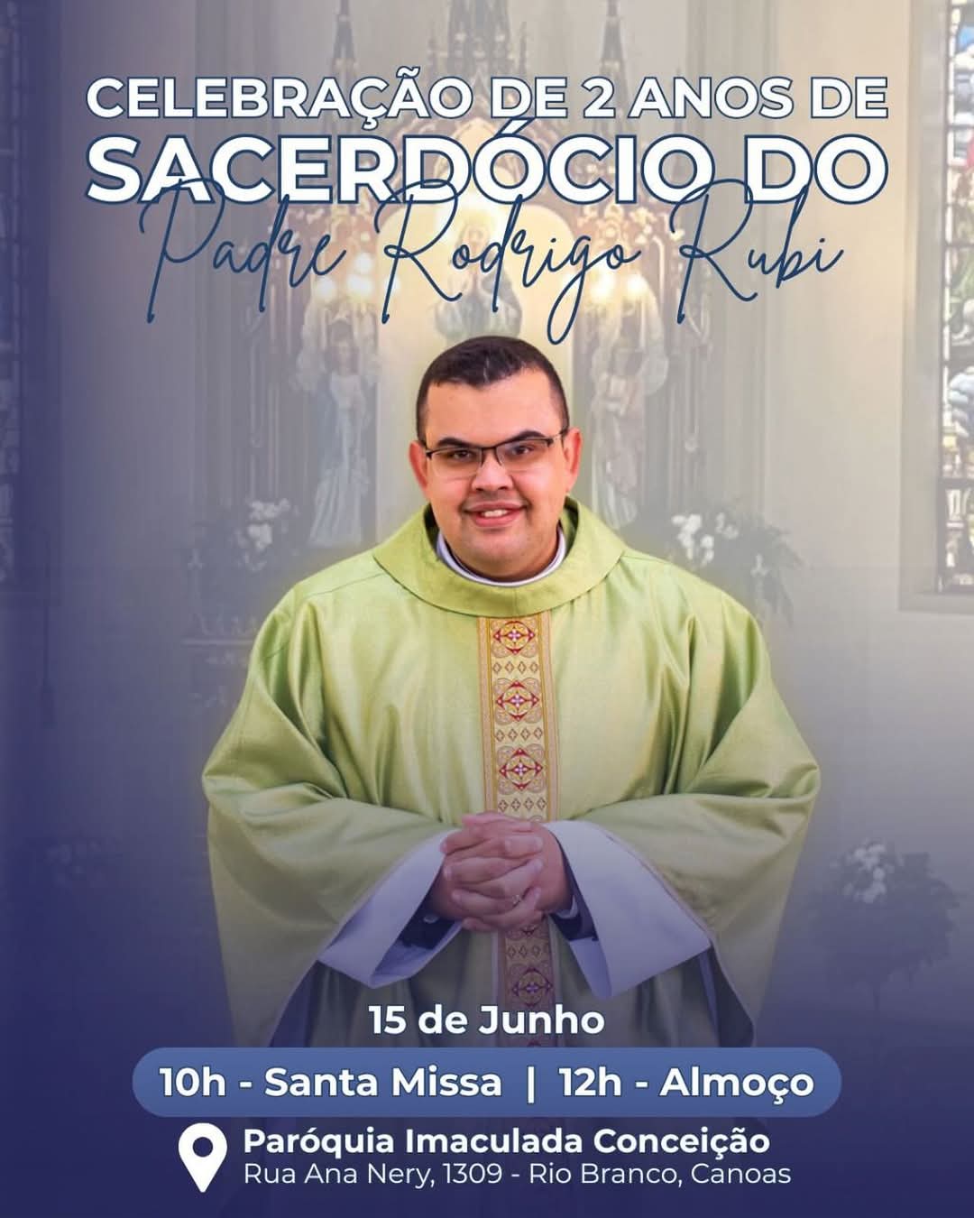 Paróquia Imaculada Conceição celebra 2º aniversário de ordenação sacerdotal do Padre Rodrigo Rubi