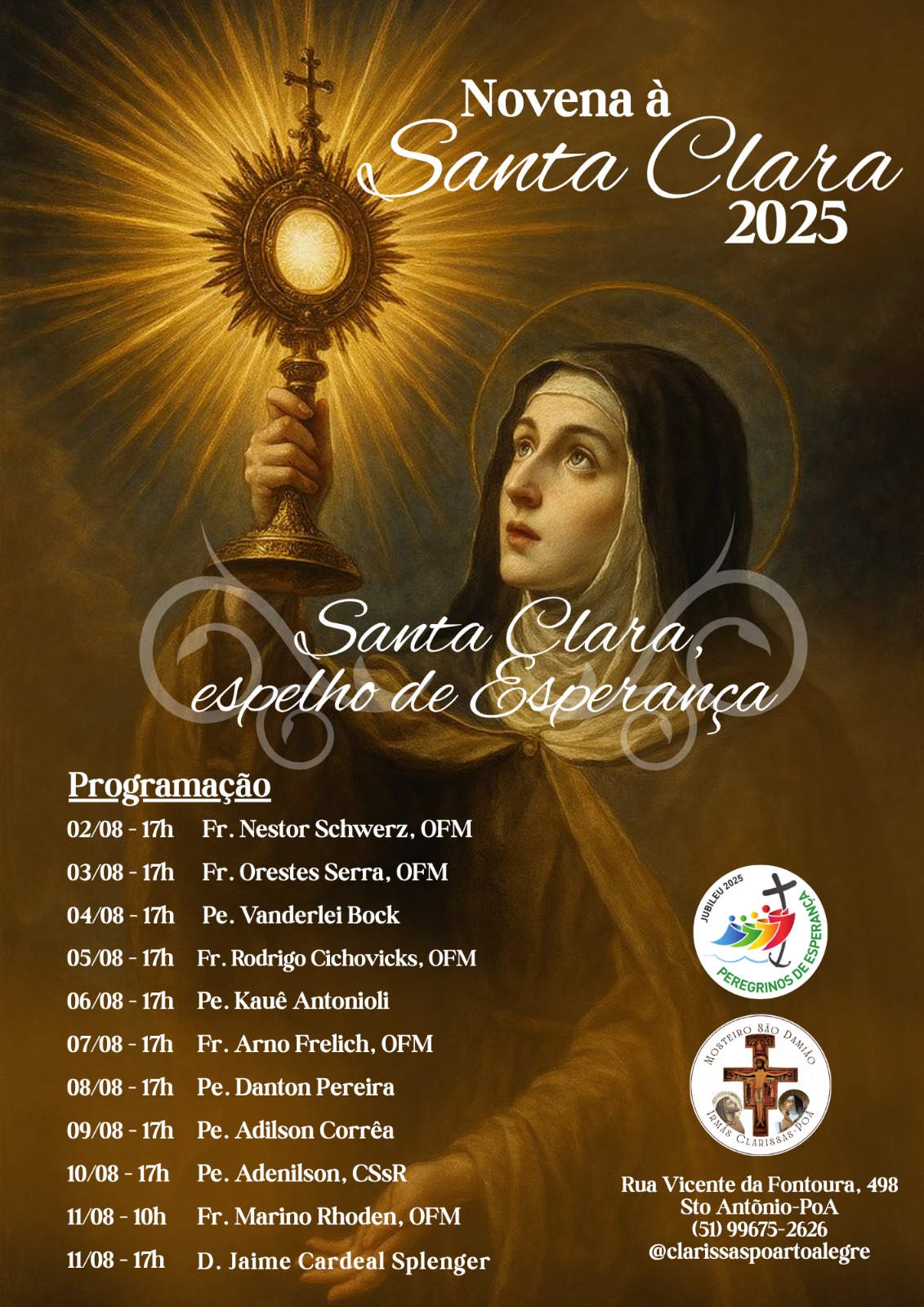 Novena de Santa Clara convida à oração e à solidariedade no Mosteiro das Clarissas