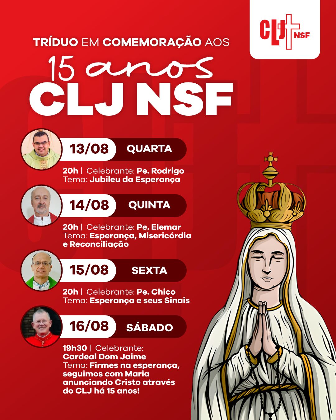 CLJ Fátima celebra 15 anos de missão com programação especial em Canoas