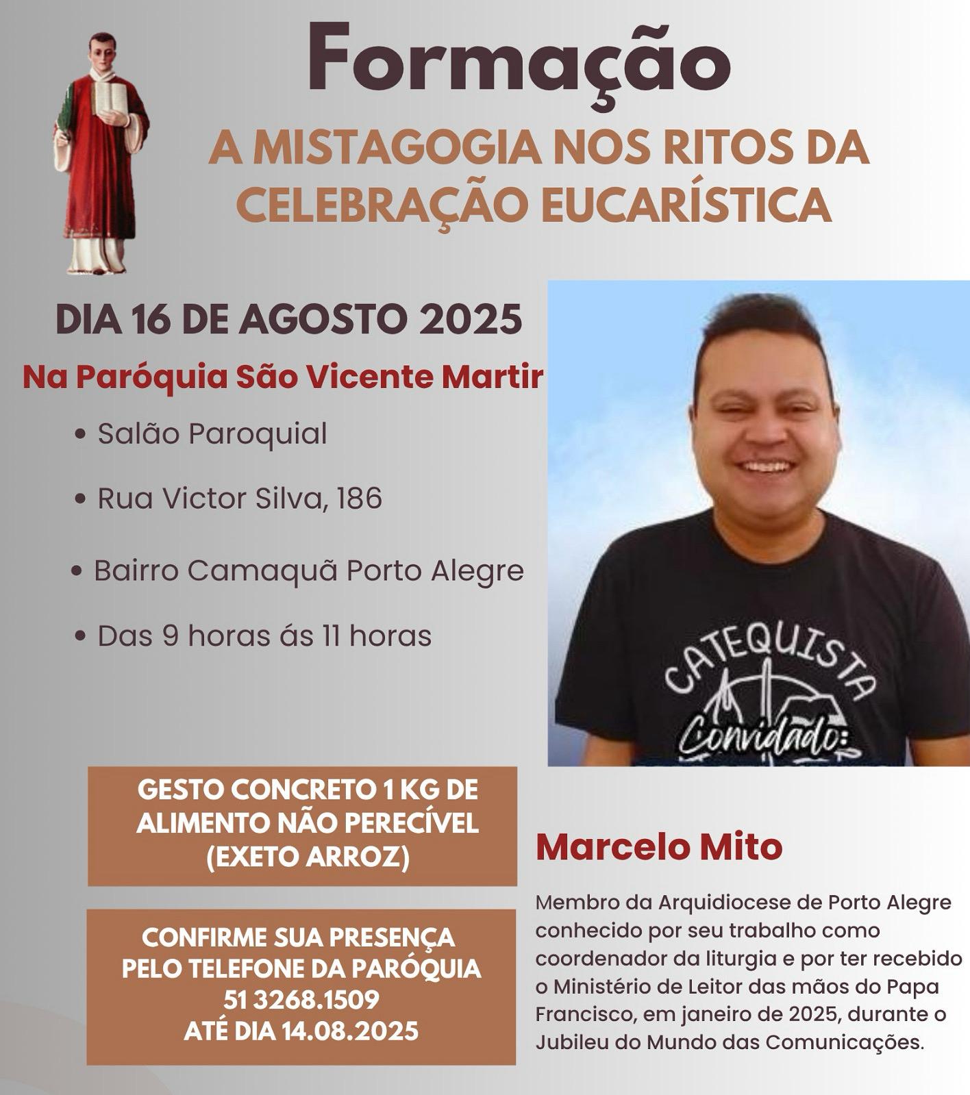 Formação sobre Mistagogia nos Ritos da Eucaristia será realizada em Porto Alegre