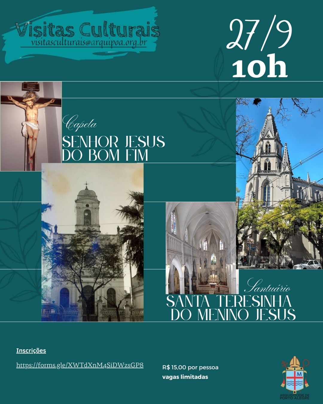 Capela do Bom Fim e Santuário Santa Teresinha serão os locais da Visita Cultural