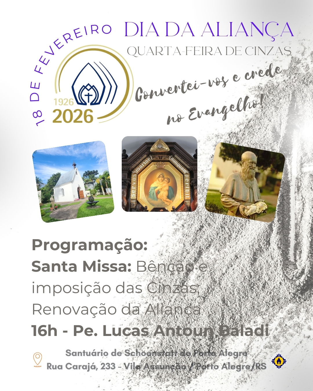 Santuário de Schoenstatt celebra Quarta-feira de Cinzas e Dia da Aliança no dia 18 de fevereiro