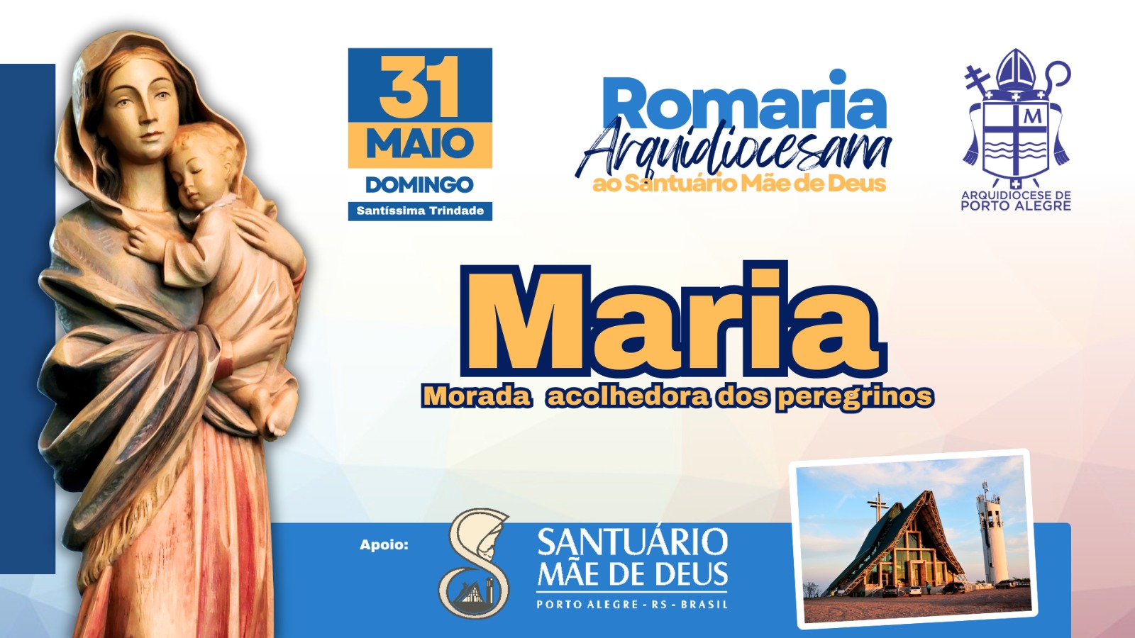 Arquidiocese de Porto Alegre promove Romaria ao Santuário Mãe de Deus no dia 31 de maio