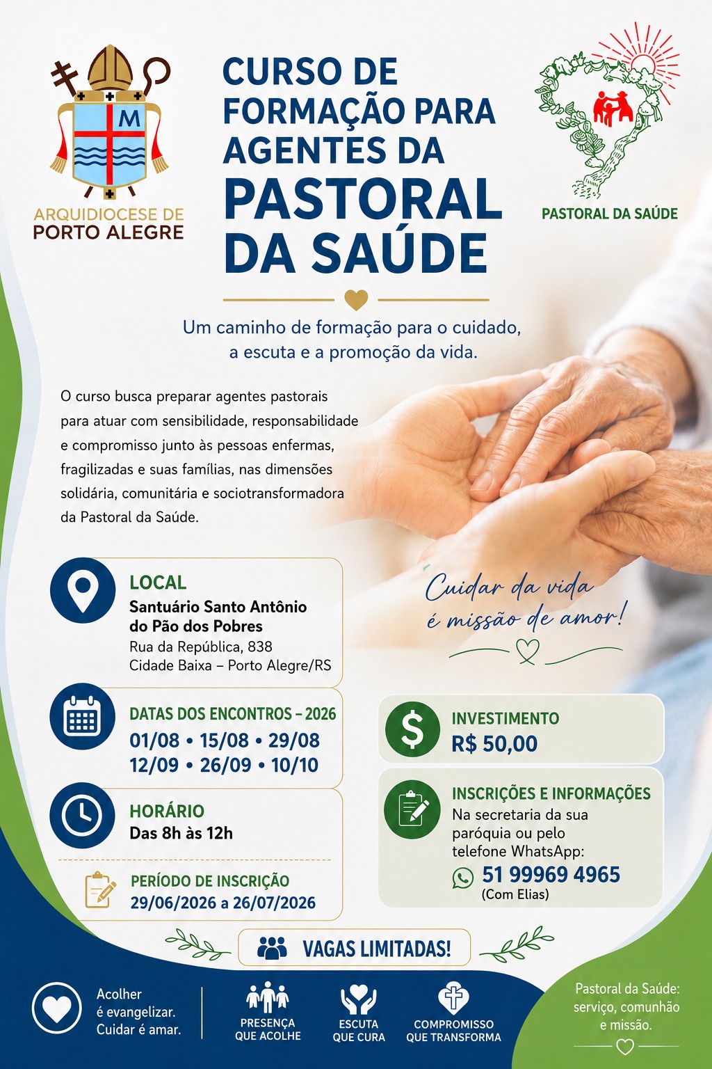 Arquidiocese de Porto Alegre abre inscrições para Curso de Formação de Agentes da Pastoral da Saúde