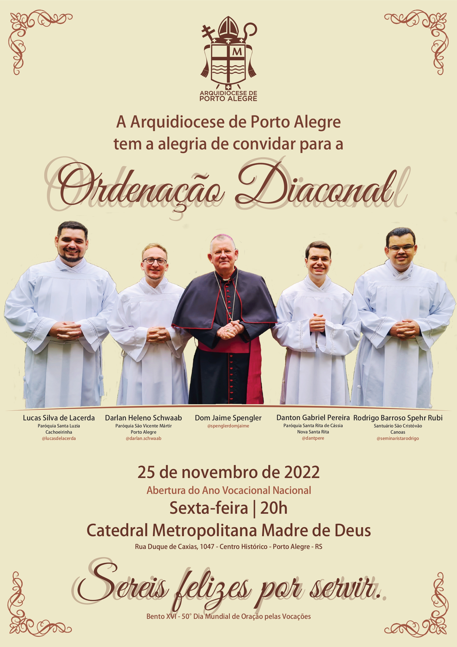 Quatro seminaristas da Arquidiocese de Porto Alegre serão ordenados Diáconos em novembro